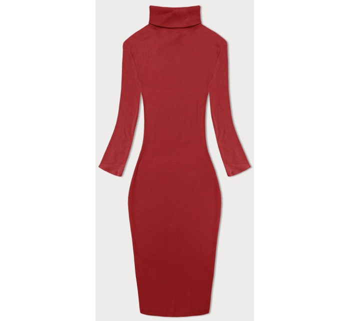Červené rebrované priliehavé šaty s rolákom Rue Paris (5133)