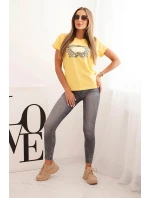 Dámska bavlnená blúzka s ozdobnou potlačou ESL žltá