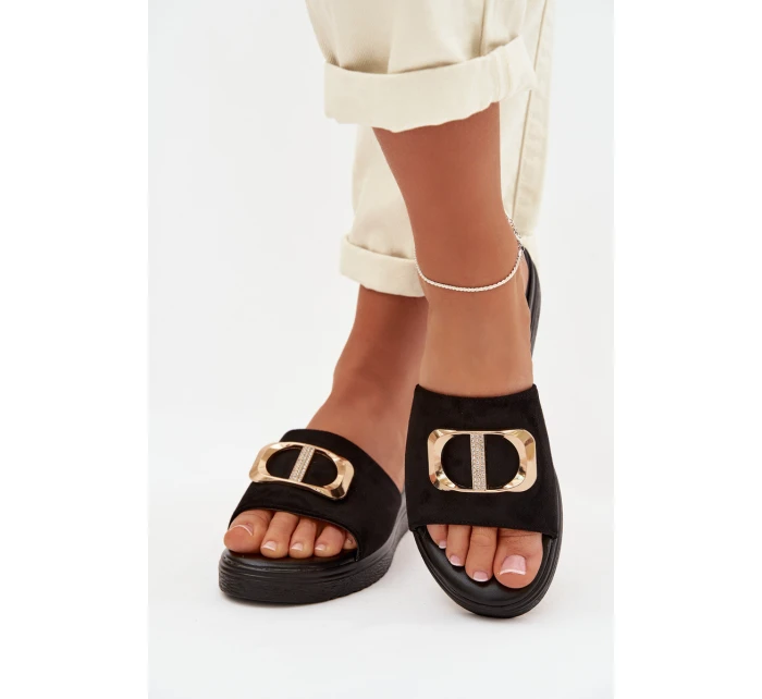 Dámské pantofle se zlatým detailem Černé Elmera Dámské pantofle se zlatým detailem Černé Elmera