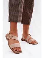 Dámské sandály na ploché podrážce Béžové se zlatou sponou model 22125649 - Boto