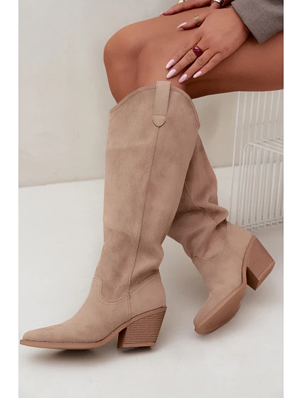 Beige kožené kozačky typu kovbojky model 22349234 - Boto