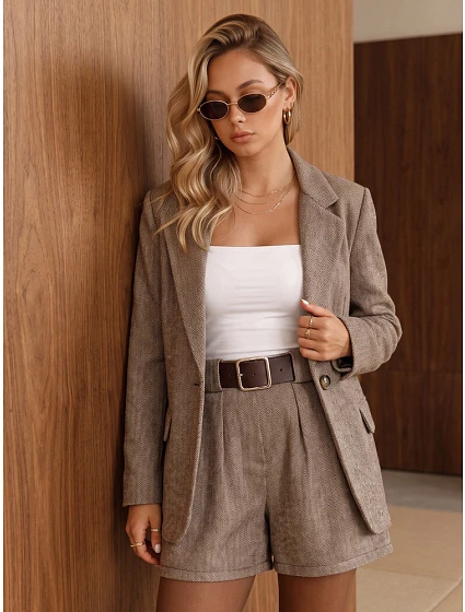 Dámská bunda s kostkovaným vzorem, béžová, FashionStreet PY0154 Dámská bunda s kostkovaným vzorem, béžová, FashionStreet PY0154