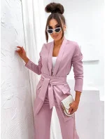 Dámska súprava v púdrovo ružovej farbe - voľné sako a široké nohavice (8167)
