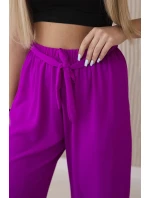 Kalhoty s širokým pasem tmavě fialová Kalhoty s širokým pasem tmavě fialová