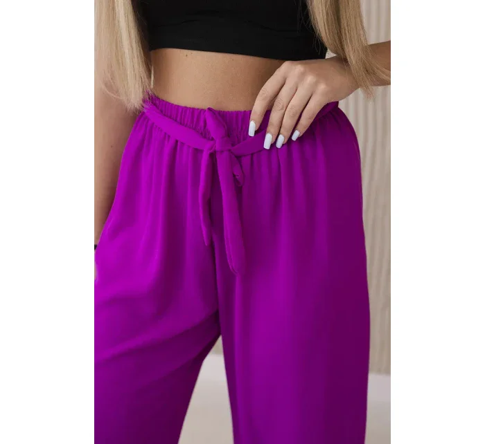 Kalhoty s širokým pasem tmavě fialová Kalhoty s širokým pasem tmavě fialová