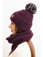 Dámsky zimný set s bambulou a šálom slivka Dámsky zimný set s bambulou a šálom slivka