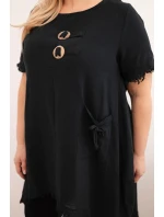 Dámske bavlnené šaty nadmernej veľkosti s predĺženým chrbtom a vreckom čierne