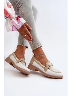 Skórzane Mokasyny Półbuty Damskie Maciejka 06493-11 Biało-Beżowe