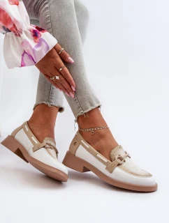 Skórzane Mokasyny Półbuty Damskie Maciejka 06493-11 Biało-Beżowe