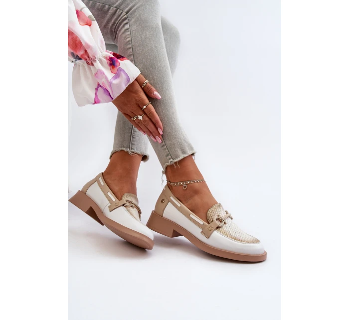 Skórzane Mokasyny Półbuty Damskie Maciejka 06493-11 Biało-Beżowe