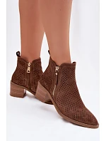 Dámské perforované kotníkové boty model 22100109 Hnědé - VINCEZA