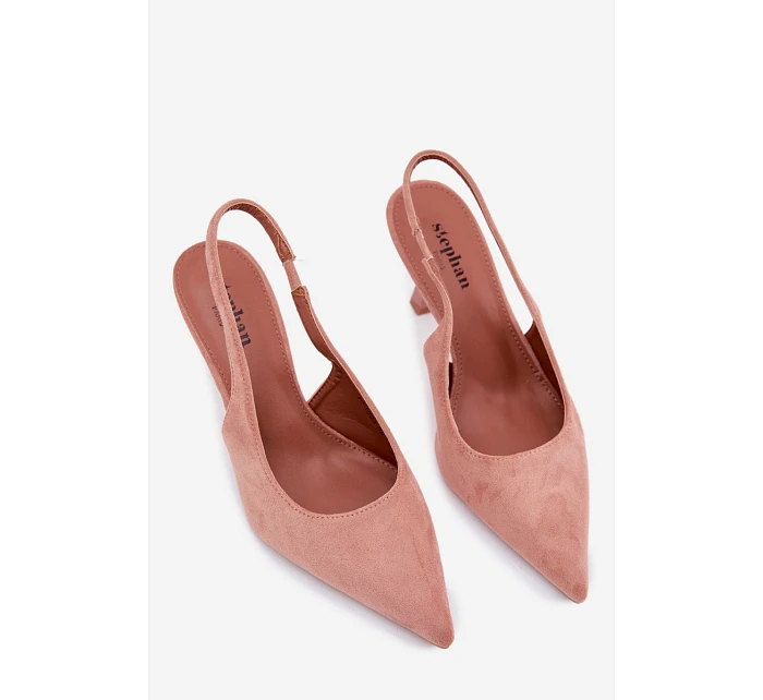 Dámské sandály na podpatku z imitace semiše Růžové model 22103215 - Boto