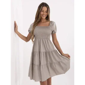 Sukienka MI SK model 21142145 ciemny bezowy - FPrice Sukienka MI SK model 21142145 ciemny bezowy - FPrice