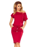 139-13 Športové šaty s krátkymi rukávmi a vreckami - Bordeaux