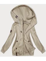 Béžová jednofarebná dámska mikina na zips (2311)