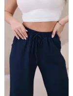 Viskózové nohavice so širokými nohavicami námornícka modrá