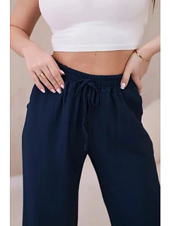 Viskózové nohavice so širokými nohavicami námornícka modrá