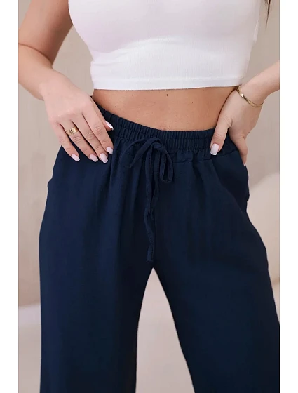 Viskózové nohavice so širokými nohavicami námornícka modrá