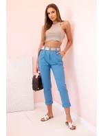 Dámske viskózové nohavice s opaskom a rozšírenými nohavicami z džínsoviny Dámske viskózové nohavice s opaskom a rozšírenými nohavicami z džínsoviny