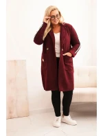 Dámske Plus veľkosť Faux ovčej vlny kabát s vreckami bordová