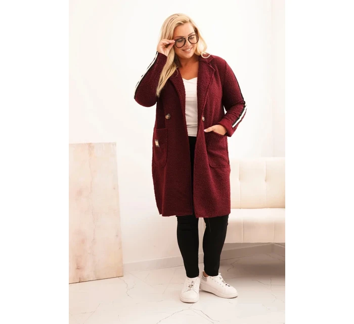 Dámske Plus veľkosť Faux ovčej vlny kabát s vreckami bordová