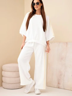 Dámsky viskózový komplet so širokými nohavicami a voľnou blúzkou biely