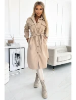 Teplý béžový kabát s knoflíky a zavazováním v pase model 21883682 - numoco basic