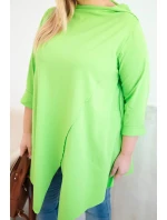 Plus veľkosť dámske bavlnené blúzka asymetrické s valcované rukávy svetlo zelená