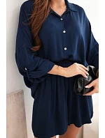 Dámske viskózové tričko s gombíkmi a voľnými šortkami tmavomodré