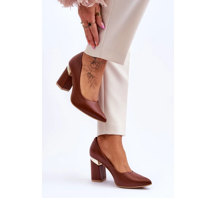 Skórzane Czółenka Lewski 3117 Brązowe