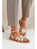 Skórzane Sandały Damskie Na Płaskim Obcasie Zazoo 3688 Złote