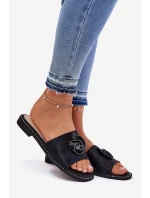 Klapki Damskie Na Płaskim Obcasie Z Ozdobnym Detalem KV51-007 Czarne