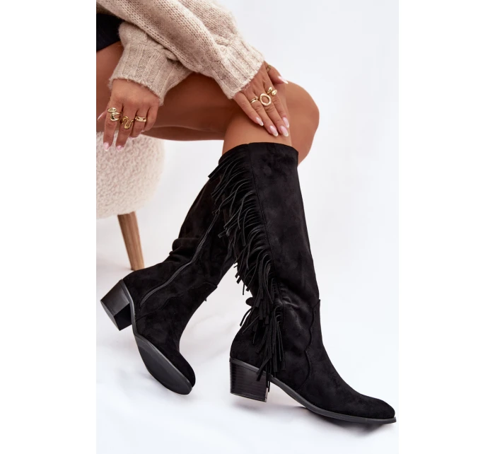 Kovbojské čižmy Firlina - čierne, zateplené so strapcami Kovbojské čižmy Firlina - čierne, zateplené so strapcami