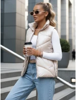 Dámska prešívaná vesta so stojačikom béžová FashionStreet TY3476