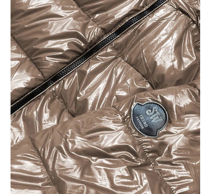 Dámska svetlohnedá lakovaná bunda (B8039-12)