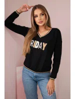 Dámska mikina s kapucňou s flitrovým nápisom čierna