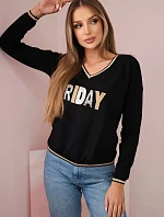 Dámska mikina s kapucňou s flitrovým nápisom čierna