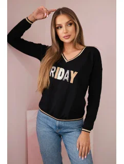 Dámska mikina s kapucňou s flitrovým nápisom čierna