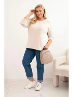 Dámský svetr plus size s lodičkovým výstřihem béžový