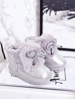 Ocieplane Dziecięce Botki Śniegowce Z Futerkiem Srebrne JellyBeans