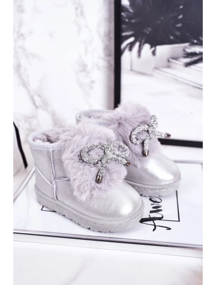 Dívčí Sněhové model 21544078 Boty S Kožešinou Stříbrné Aurora - Boto