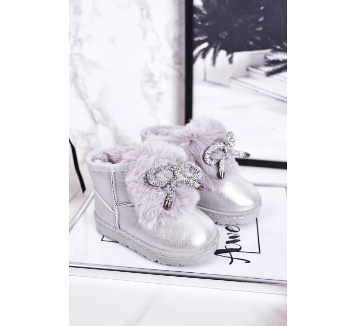 Dívčí Sněhové model 21544078 Boty S Kožešinou Stříbrné Aurora - Boto