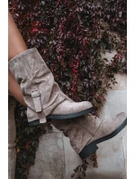 Kozaki Damskie Z Wywiniętą Cholewką Do Połowy Łydki Z Klamrą Khaki Minelle Kozaki Damskie Z Wywiniętą Cholewką Do Połowy Łydki Z Klamrą Khaki Minelle