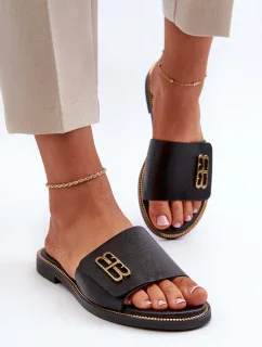 Zazoo Elegantné dámske kožené papuče , čierne