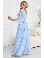 Dlhé trblietavé plus size šaty 654-3 modré - Numoco