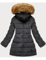 Karamelová čierna obojstranná dámska zimná bunda (m-210a5)