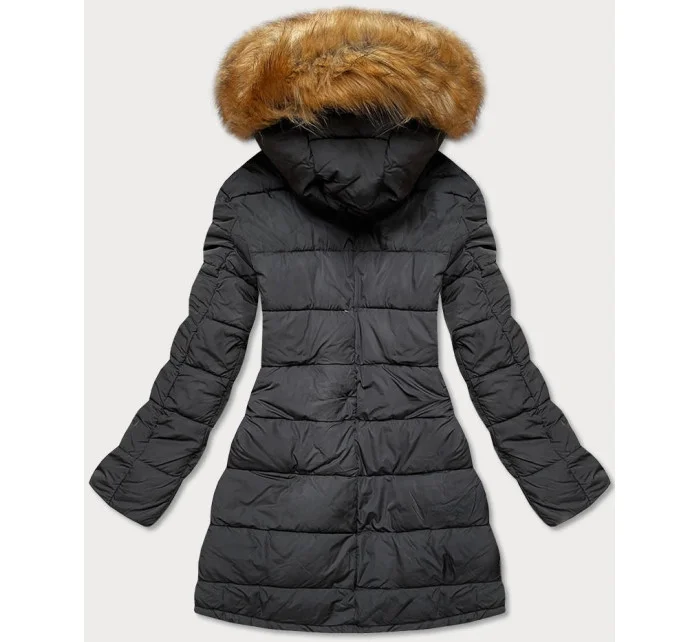 Karamelová čierna obojstranná dámska zimná bunda (m-210a5)