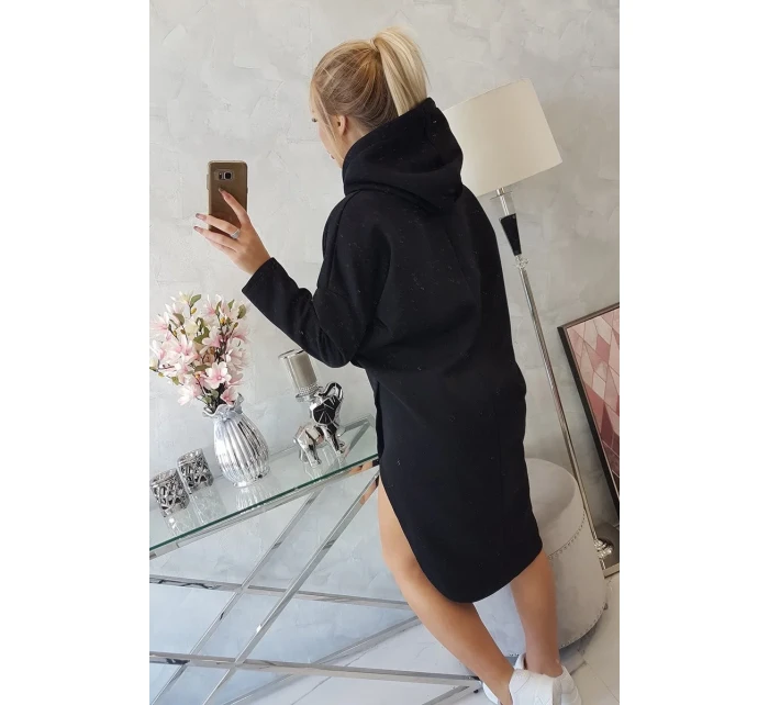 Šaty s kapucňou a bočným rázporkom čierne Šaty s kapucňou a bočným rázporkom čierne