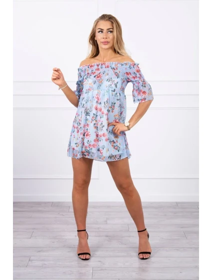Španielske šaty s kvetinovým motívom modrej