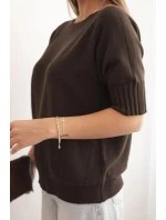 Dámsky viskózový sveter s krátkym rukávom hnedý